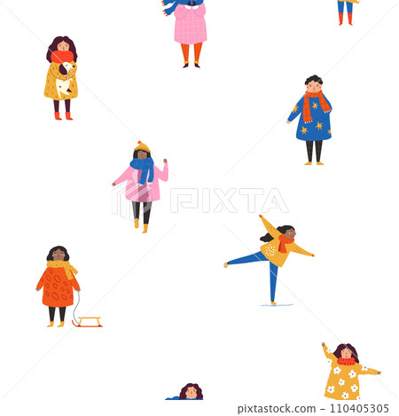 Colorful seamless pattern with tiny people doing different activities Colorful seamless pattern with tiny people doing different activities 110405305