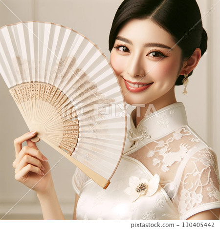 [AI beauty] A beautiful woman in a Chinese dress who flaps a fan 110405442