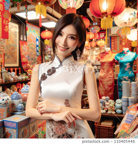 【AI美女】唐人街雜貨店裡,穿著旗袍的美女乞討 【AI美女】唐人街雜貨店裡,穿著旗袍的美女乞討 110405448
