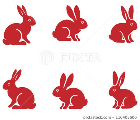 Rabbit icon set red 110405600