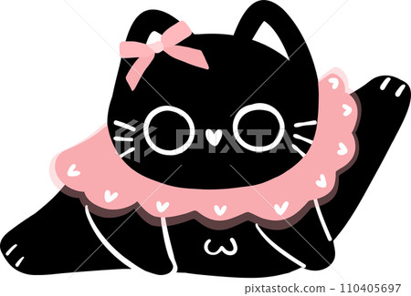 cute coquette aesthetic black cat with pink ribbon bow  110405697