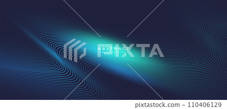 Abstract blue wavy lines background. Futuristic, digital technology concept. Dynamic wave pattern. Minimal banner. Illustration vector 110406129