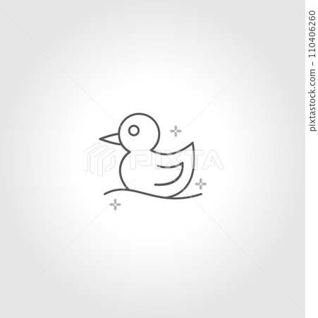 Rubber duck icon family in soap foam isolated in white background. Big set of plastic duck toys in suds, parent and baby. Vector icon illustration in outline style 110406260