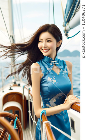【AI美顏】帆船上旗袍美女笑發飄揚 【AI美顏】帆船上旗袍美女笑發飄揚 110406271