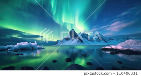 Fantastic landscape with northen light Fantastic landscape with northen light 110406331