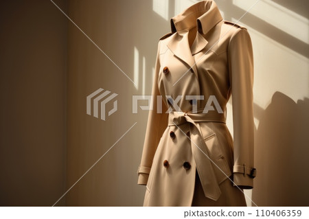 Classic beige coat on a mannequin Classic beige coat on a mannequin 110406359