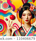 AI image, beautiful Japanese woman in kimono and gorgeous makeup. Also used as posters for cosmetics and kimono sales. 110406679