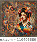 A young Japanese woman in a kimono created using AI images. It has an artistic feel and can also be used as an advertising poster. 110406680
