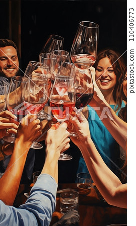 Glasses of wine in hands while toasting 110406773