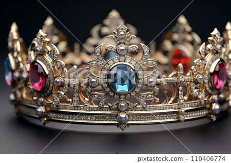 Golden crown with multi-colored gemstones 110406774