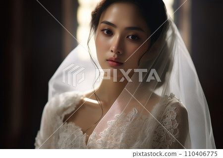 Beautiful young Asian bride 110406775