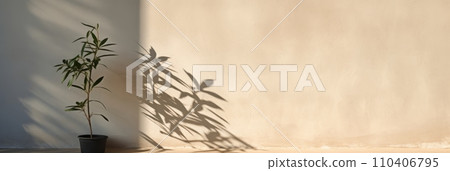 Shadow on a natural-colored wall from a window 110406795