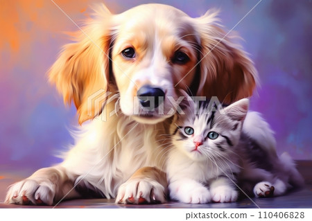 Dog and cat on a bright background 110406828