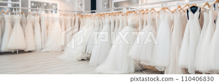 Various wedding dresses in the wedding salon Various wedding dresses in the wedding salon 110406830