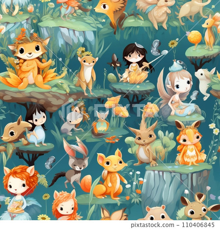 Seamless pattern of cute fairy tale animals Seamless pattern of cute fairy tale animals 110406845