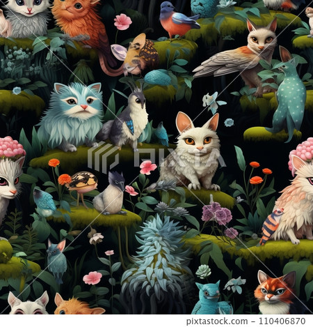 Seamless pattern of cute fairy tale animals 110406870