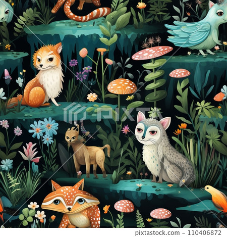 Seamless pattern of cute fairy tale animals 110406872