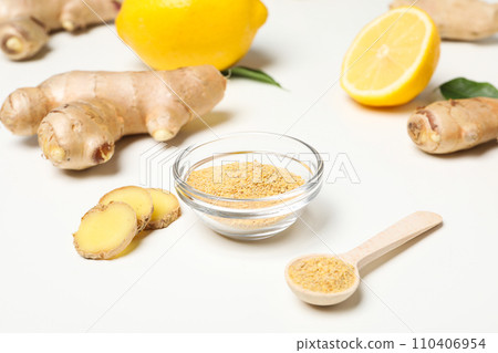 Seasoning and spices concept - ginger, homemade seasoning Seasoning and spices concept - ginger, homemade seasoning 110406954