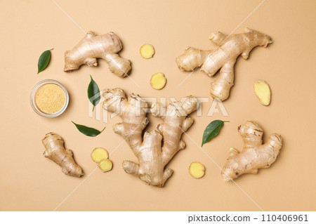 Seasoning and spices concept - ginger, homemade seasoning 110406961