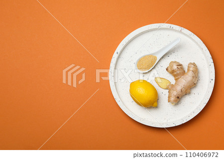 Seasoning and spices concept - ginger, homemade seasoning 110406972