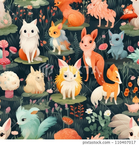 Seamless pattern of cute fairy tale animals Seamless pattern of cute fairy tale animals 110407017