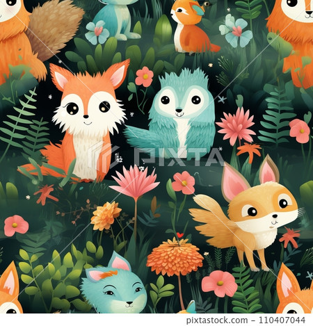 Seamless pattern of cute fairy tale animals Seamless pattern of cute fairy tale animals 110407044