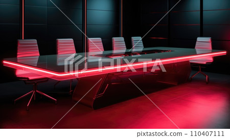 Meeting table with red neon lighting in the office Meeting table with red neon lighting in the office 110407111