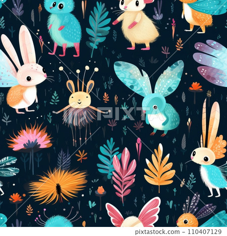 Seamless pattern of cute fairy tale animals Seamless pattern of cute fairy tale animals 110407129