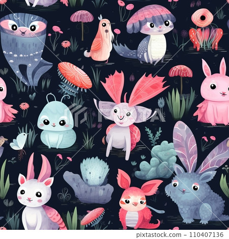 Seamless pattern of cute fairy tale animals Seamless pattern of cute fairy tale animals 110407136