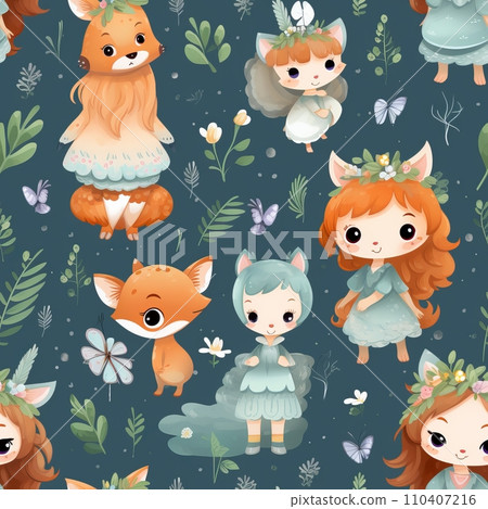 Seamless pattern of cute fairy tale animals 110407216
