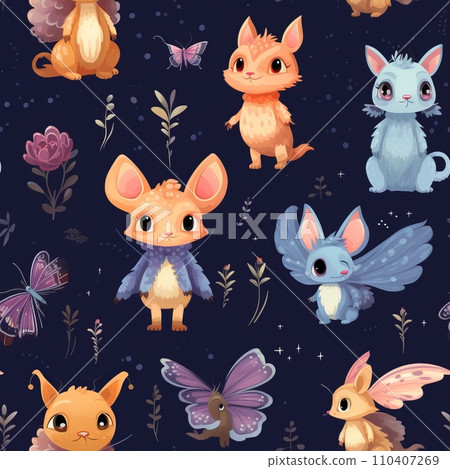 Seamless pattern of cute fairy tale animals 110407269