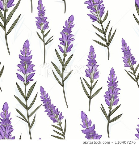 Seamless pattern with blooming lavender 110407276