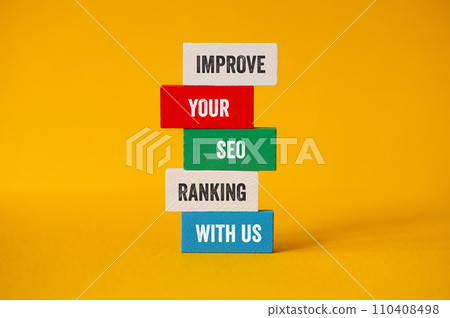 Improve your SEO ranking with us - word concept on building blocks, text Improve your SEO ranking with us - word concept on building blocks, text 110408498