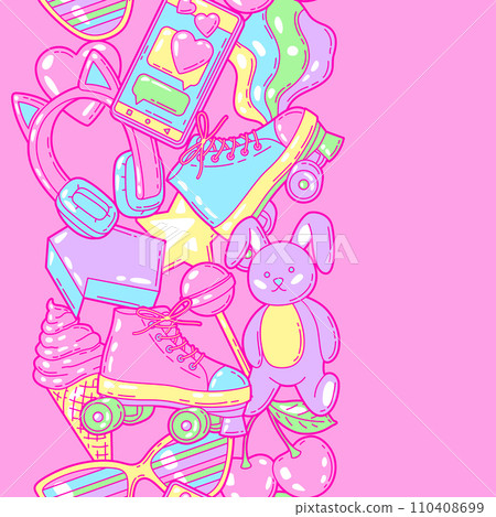 Seamless pattern with fashion girlish items. Colorful cute teenage background. 110408699