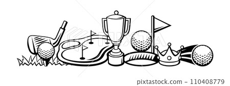 Background with golf items. Sport club illustration. 110408779
