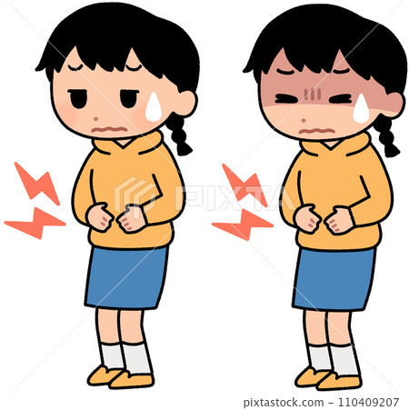Girl suffering from abdominal pain 110409207