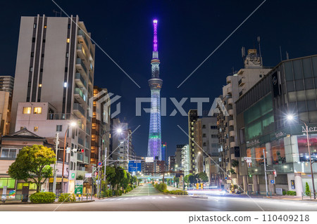"Tokyo" illuminated Tokyo Skytree Komagatabashi intersection night view "Tokyo" illuminated Tokyo Skytree Komagatabashi intersection night view 110409218