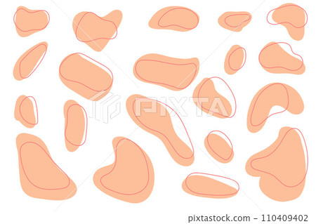 Background of Irregular shapes of amorphous liquid, Colored spots of organic liquid highlighted on a white background. Abstract spots on a white background. Flat style design, vector illustration. Background of Irregular shapes of amorphous liquid, Colored spots of organic liquid highlighted on a white background. Abstract spots on a white background. Flat style design, vector illustration. 110409402