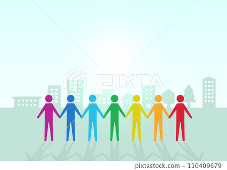 People holding hands with the cityscape 110409679