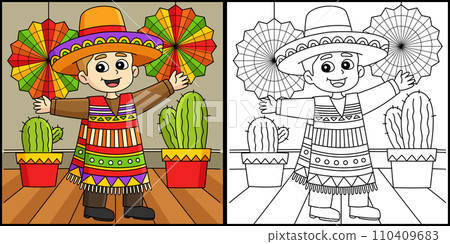 Cinco de Mayo Mexican Boy Coloring Illustration Cinco de Mayo Mexican Boy Coloring Illustration 110409683