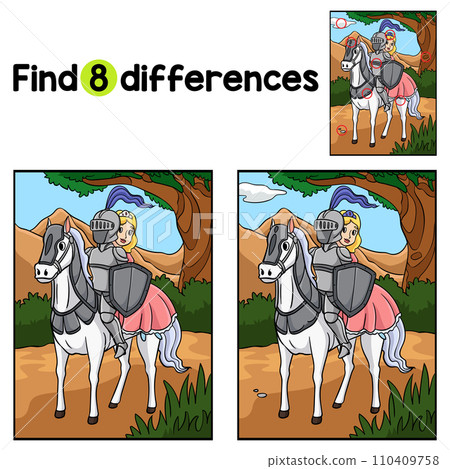 Knight and Princess Horse Find The Differences 110409758