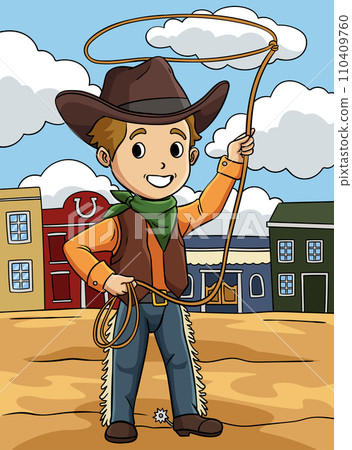 Cowboy with Rope Colored Cartoon Illustration Cowboy with Rope Colored Cartoon Illustration 110409760