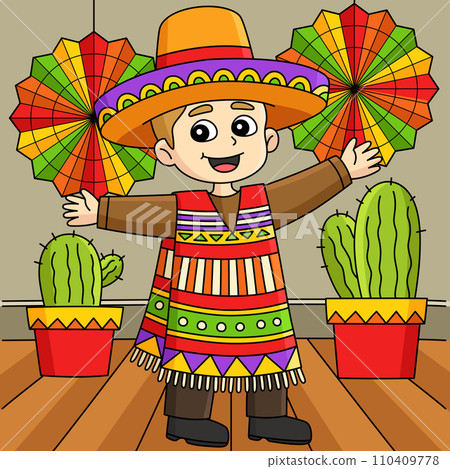 Cinco de Mayo Mexican Boy Colored Cartoon 110409778