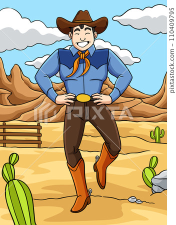 Cowboy Dance Colored Cartoon Illustration 110409795