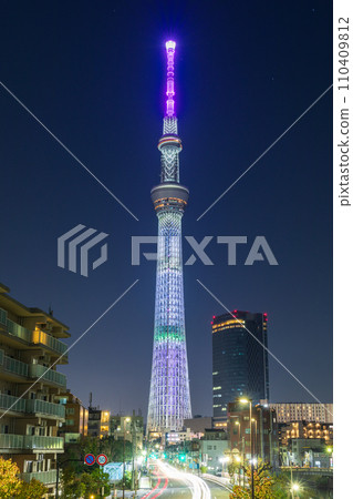 "Tokyo" illuminated Tokyo Skytree night view "Tokyo" illuminated Tokyo Skytree night view 110409812