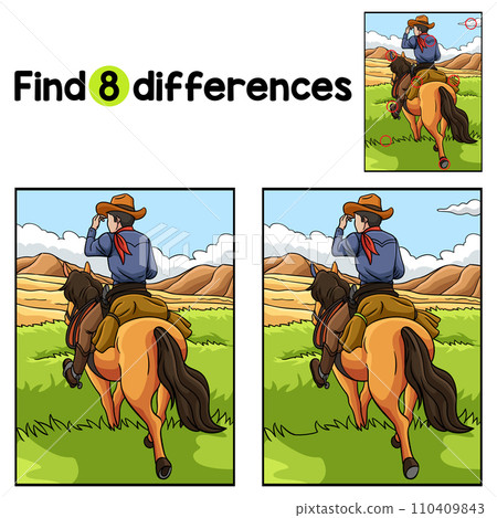 Cowboy Horseback Riding Find The Differences Cowboy Horseback Riding Find The Differences 110409843