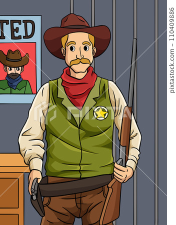 Cowboy Sheriff Colored Cartoon Illustration 110409886
