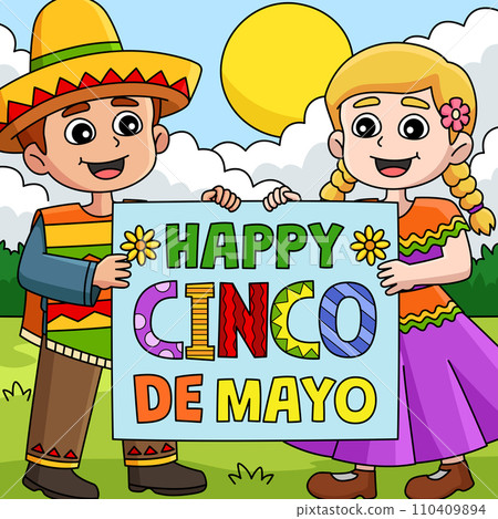 Happy Cinco de Mayo Colored Cartoon Illustration 110409894