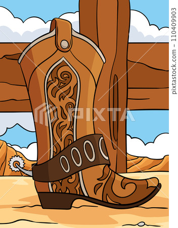 Cowboy Boots Colored Cartoon Illustration 110409903