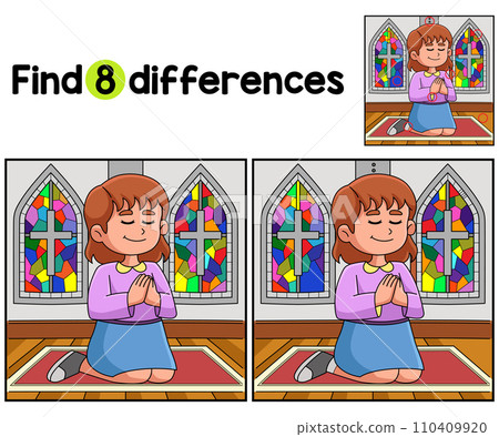 Christian Girl Praying Find The Differences Christian Girl Praying Find The Differences 110409920